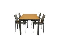 Qopps Mikos tuintafel 160 met 4 Tulsi stapelbare tuinstoel