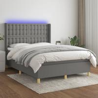 Boxspring met matras en LED stof donkergrijs 140x190 cm