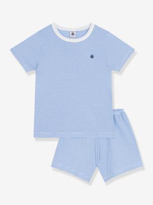 Gestreept katoenen korte pyjama voor kinderen van PETIT BATEAU blauw