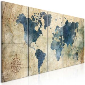 Schilderij - Retro map, wereldkaart, 5 luik