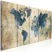 Schilderij - Retro map, wereldkaart, 5 luik - thumbnail