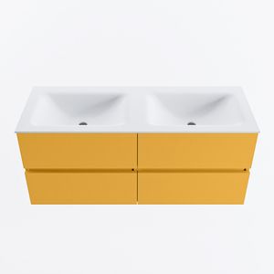 MONDIAZ VICA 120cm badmeubel onderkast Ocher 4 lades. Wastafel CLOUD dubbel 2 kraangaten, kleur Talc.