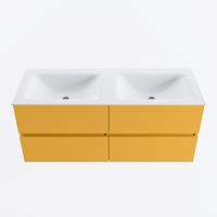 MONDIAZ VICA 120cm badmeubel onderkast Ocher 4 lades. Wastafel CLOUD dubbel 2 kraangaten, kleur Talc.