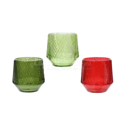 Waxinelichthouder Glas Ribbel 8cm Assorti 1st