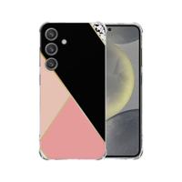 Samsung Galaxy S25 Hoesje - Zwart Roze Vormen TPU Antishock Samsung Galaxy S25 Hoesje - Zwart Roze Vormen TPU Antishock