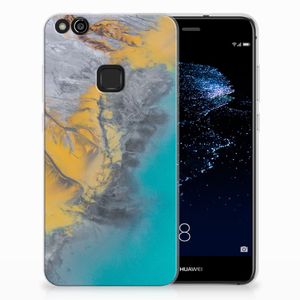 Huawei P10 Lite TPU Siliconen Hoesje Marble Blue Gold