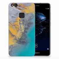 Huawei P10 Lite TPU Siliconen Hoesje Marble Blue Gold - thumbnail