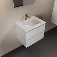 Mondiaz Aivy 60 cm badmeubelset talc - met wastafel wit 1 kraangat met spiegelkast