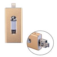 RQW-02 3 in 1 USB 2.0 & 8 Pin & Micro USB 16GB Flash Drive for iPhone & iPad & iPod & Most Android Smartphones & PC Computer(Gold)