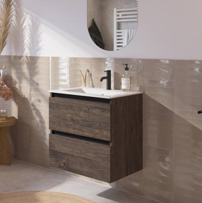 Saqu Gaia voorgemonteerd badmeubel met zwarte greeplijst incl. keramische wastafel 61x46cm kasteel bruin