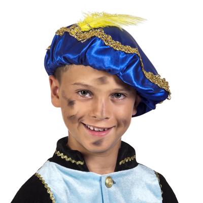 Pieten baret - met veer - blauw - voor kinderen - pietenmuts/baret - Sinterklaasfeest