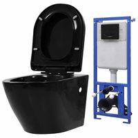 vidaXL Hangend toilet met verborgen stortbak keramiek zwart - thumbnail