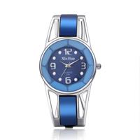 XinHua vrouwen Diamond spiegel oppervlakte holle roestvrijstalen armband quartz horloge (blauw)