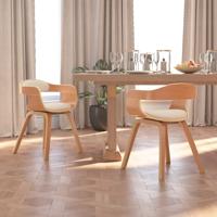 Eetkamerstoelen 2 st gebogen hout en kunstleer crèmekleurig