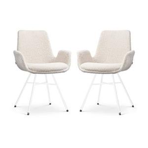 Nolon Noa-Eef Eetkamerstoelen Set van 2 - Bouclé Beige - Witte Poten