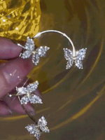 Single Alloy Rhinestone Butterfly Cuff Earring - thumbnail