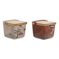 Suikerpot Home ESPRIT Beige Roze Terra cotta Lila Bamboe Dolomite 7,5 x 7,5 x 7,5 cm (2 Stuks)