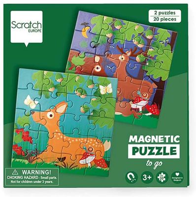 Scratch magnetische puzzel Bosdieren 18 cm karton groen 40 delig