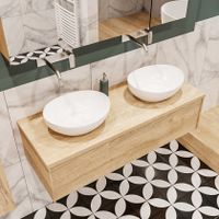 Mondiaz Lush Barco badmeubel Washed oak 120 cm 1 lade mdf 2 waskommen beide zijden zonder kraangat