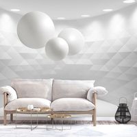Fotobehang - Witte bollen in witte geometrische kamer, premium print vliesbehang - thumbnail