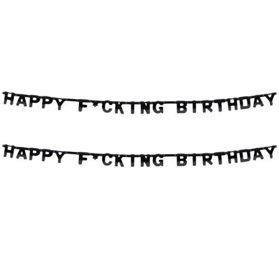 Happy Fucking Birthday letterslinger - 2x - 220 cm - karton - verjaardag versiering - zwart