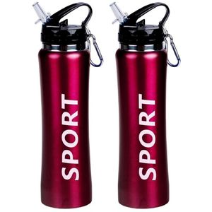 2x Sport Bidon drinkfles/waterfles Sport print rood 600 Ml