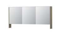 INK SPK3 spiegelkast met 3 dubbel gespiegelde deuren, open planchet, stopcontact en schakelaar 160 x 14 x 74 cm, greige eiken
