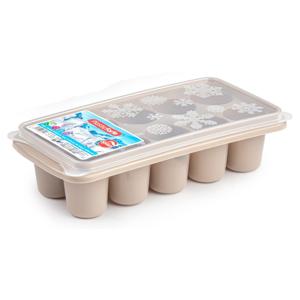 Plasticforte IJsblokjes tray - met deksel - ijsklontjes vorm - 10-vaks - taupe - grote klontjes