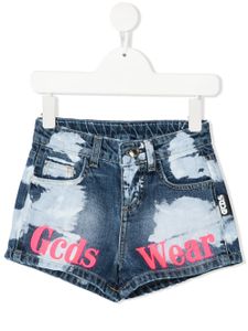 Gcds Kids short en jean à effet délavé - Bleu