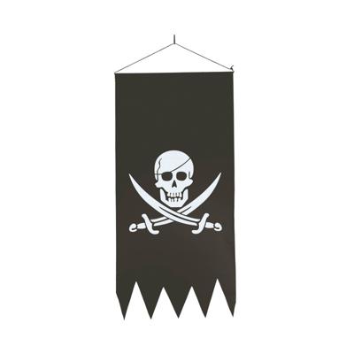 Zwarte piraten vlag met doodskop - 43 x 86 cm - Piraten vlaggen - Piraat thema versiering