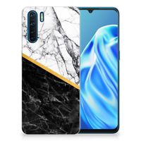 OPPO A91 TPU Siliconen Hoesje Marmer Wit Zwart - Origineel Cadeau Man