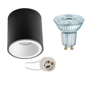 Opbouwspot Set - LEDVANCE Parathom PAR16 927 36D - Pragmi Cliron Pro - GU10 Fitting - Dimbaar - Opbouw Rond - Mat Zwart/Wit - 5.5W - Warm Wit 2700K - Verdiept - Ø90mm