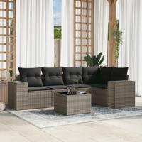 6-delige Loungeset met kussens poly rattan grijs