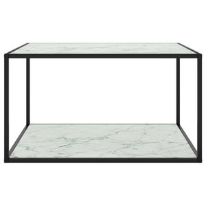 The Living Store Salontafel - Gehard glas en gepoedercoat staal - 90 x 90 x 50 cm - zwart en wit