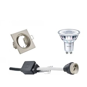 LED Spot Set - GU10 Fitting - Inbouw Vierkant - Mat Nikkel - Kantelbaar 80mm - Philips - CorePro 827 36D - 3.5W - Warm