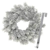 Kerstkrans 35 cm - groen - besneeuwd - met zilveren hanger/ophanghaak - kerstversiering - Kerstkransen - thumbnail