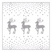 Ambiente Kerstservetten - zilver/wit - rendier - 33 x 33 cm - 3 laags