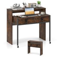 Uittrekbare Bureau Kleine Computertafel met 2 Lades en Wielen 100 x 63 x 88 cm Bruin