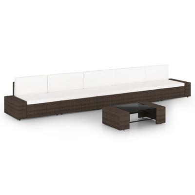 6-delige Loungeset met kussens poly rattan bruin