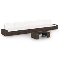 6-delige Loungeset met kussens poly rattan bruin