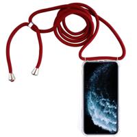Vierhoek anti-val trasparent TPU mobiele telefoon geval met Lanyard voor iPhone 11 Pro (rood)