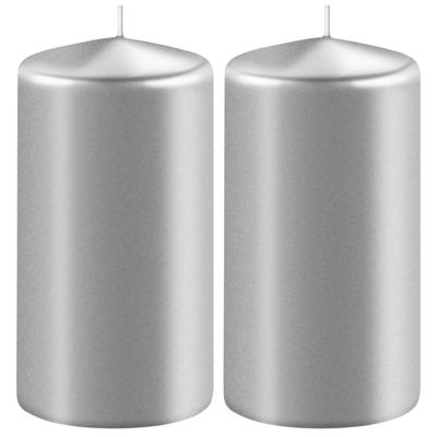 Enlightening Candles Cilinder stompkaars - 2x - zilver - D6 x H15 cm - 58 branduur