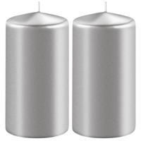 Enlightening Candles Cilinder stompkaars - 2x - zilver - D6 x H15 cm - 58 branduur