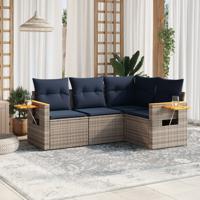 4-delige Loungeset met kussens poly rattan grijs