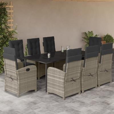 9-delige Tuinset met kussens poly rattan lichtgrijs