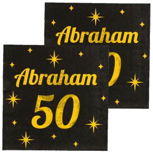 Verjaardag of Abraham feest servetten - leeftijd 50 jaar - 32x stuks - zwart/goud - 17 x 19 cm