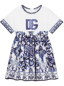 Dolce & Gabbana Kids robe en coton à imprimé Majolica - Bleu