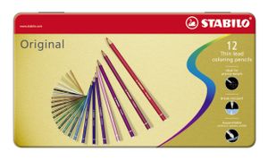 STABILO Original, kleurpotlood, voor haarfijne lijnen, met elastische kern, metalen etui met 12 kleuren