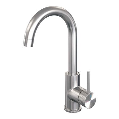 Brauer Brushed carving Wastafelmengkraan opbouw - hoog - draaibaar - ronde uitloop - model a - PVD - geborsteld RVS 5-NG-003-R4