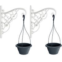 2x Kunststof Respana hangende bloempotten/plantenpotten antraciet 2 liter met sierlijke ophanghaak